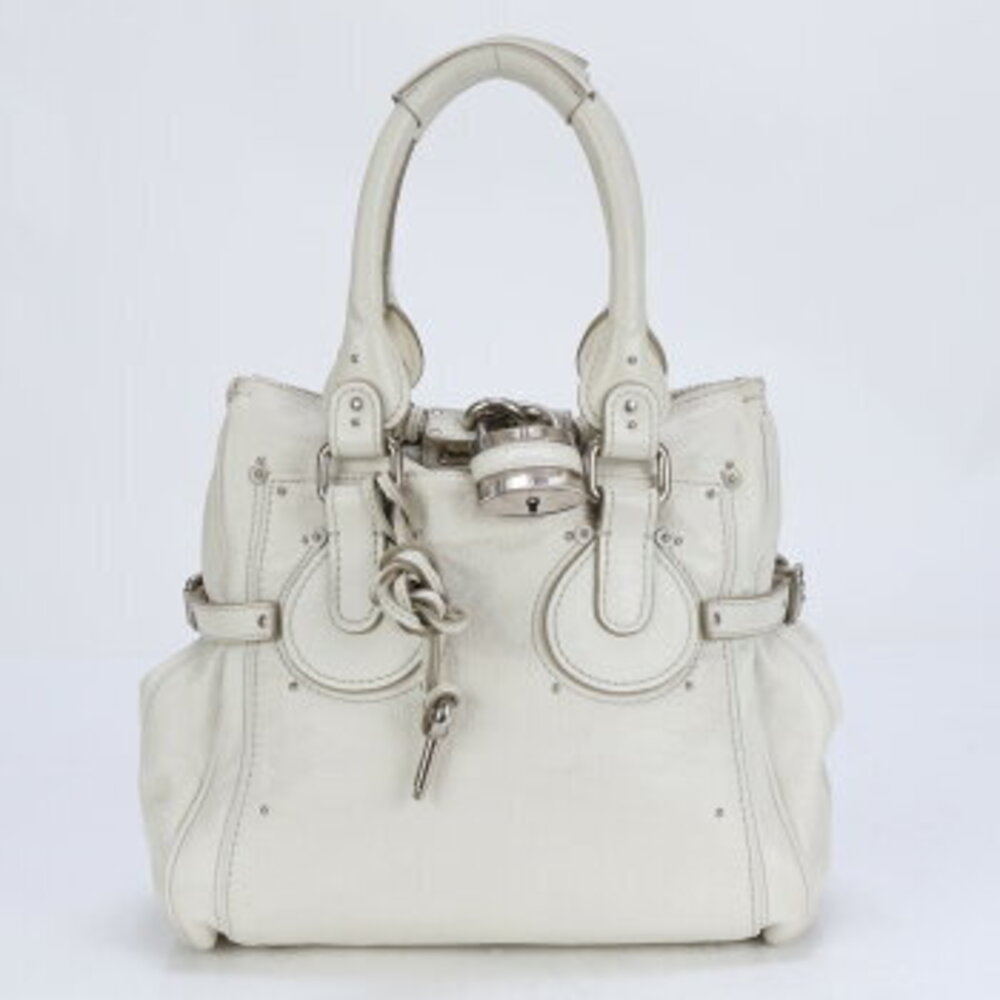 Chloe Paddington Padlock keyed leather Shoulder Bag Tote white